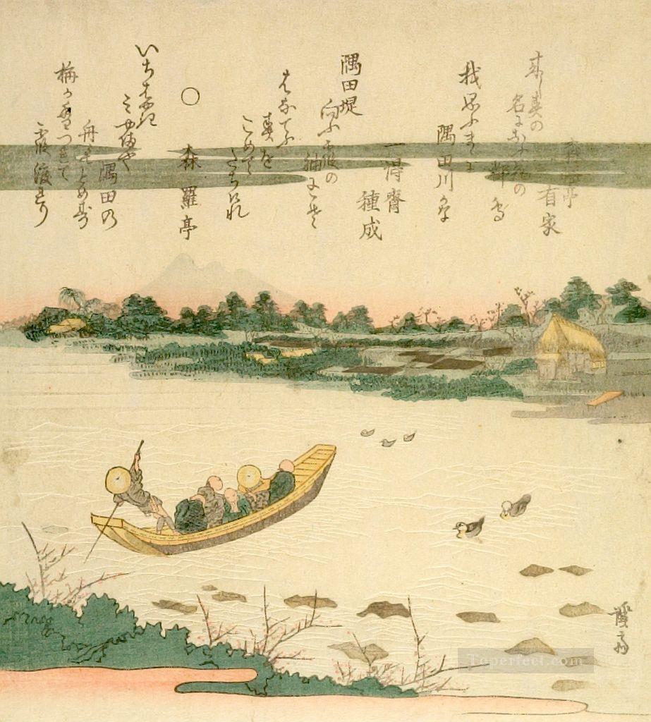 a ferry boat on the sumida river Keisai Eisen Ukiyoye Oil Paintings